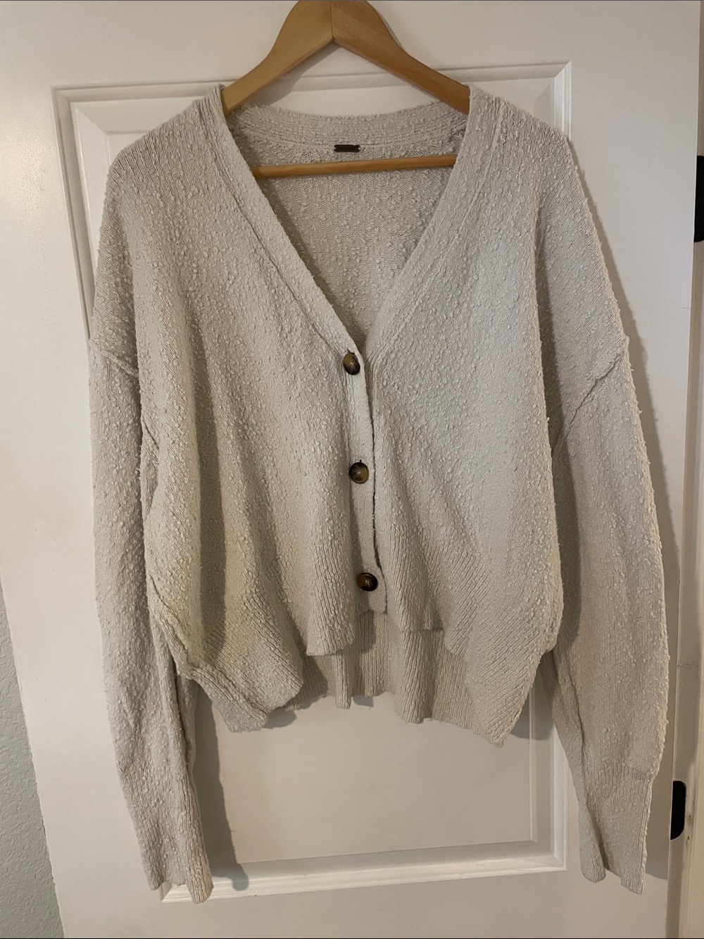 Free People Cream Button-Front Textured V-Neck Cardigan